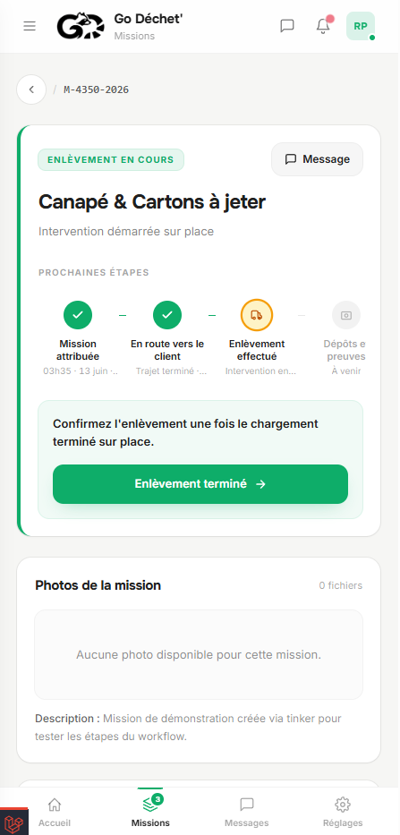 Application Go Déchet sur mobile