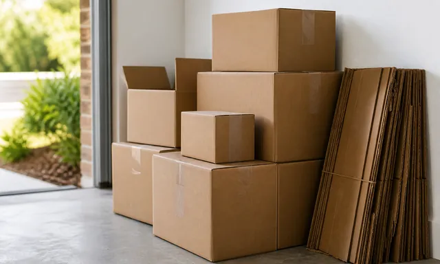 Pile de cartons de déménagement prêts pour enlèvement Go Déchet