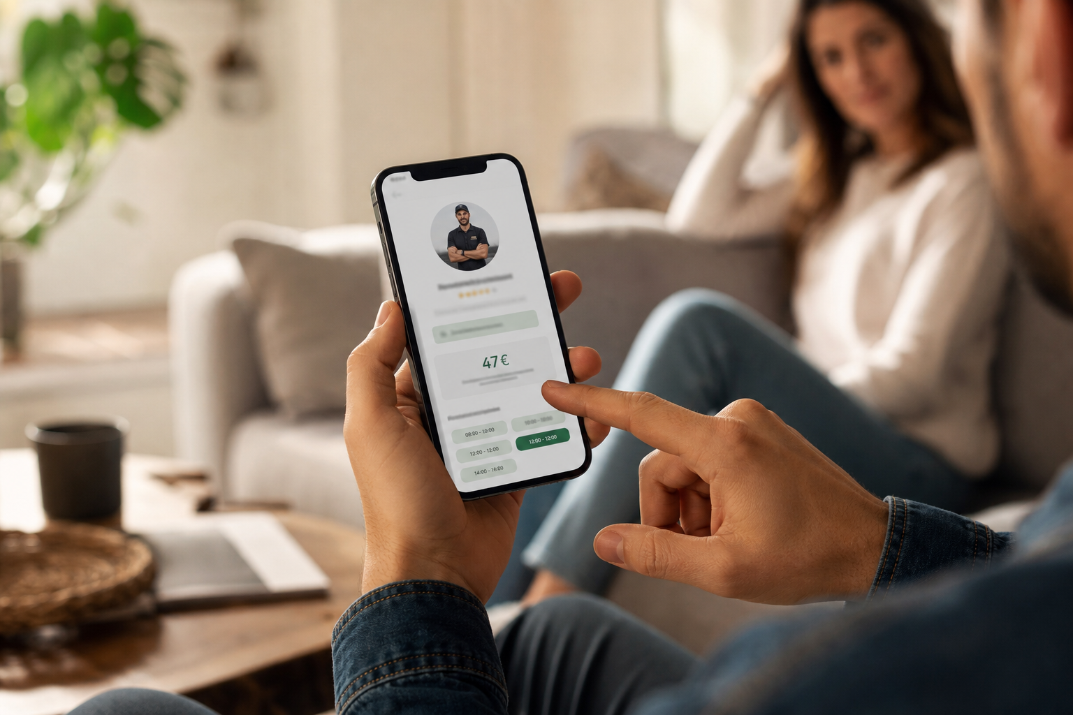 Cliente consultant les propositions de collecteurs avec prix fixe sur son smartphone