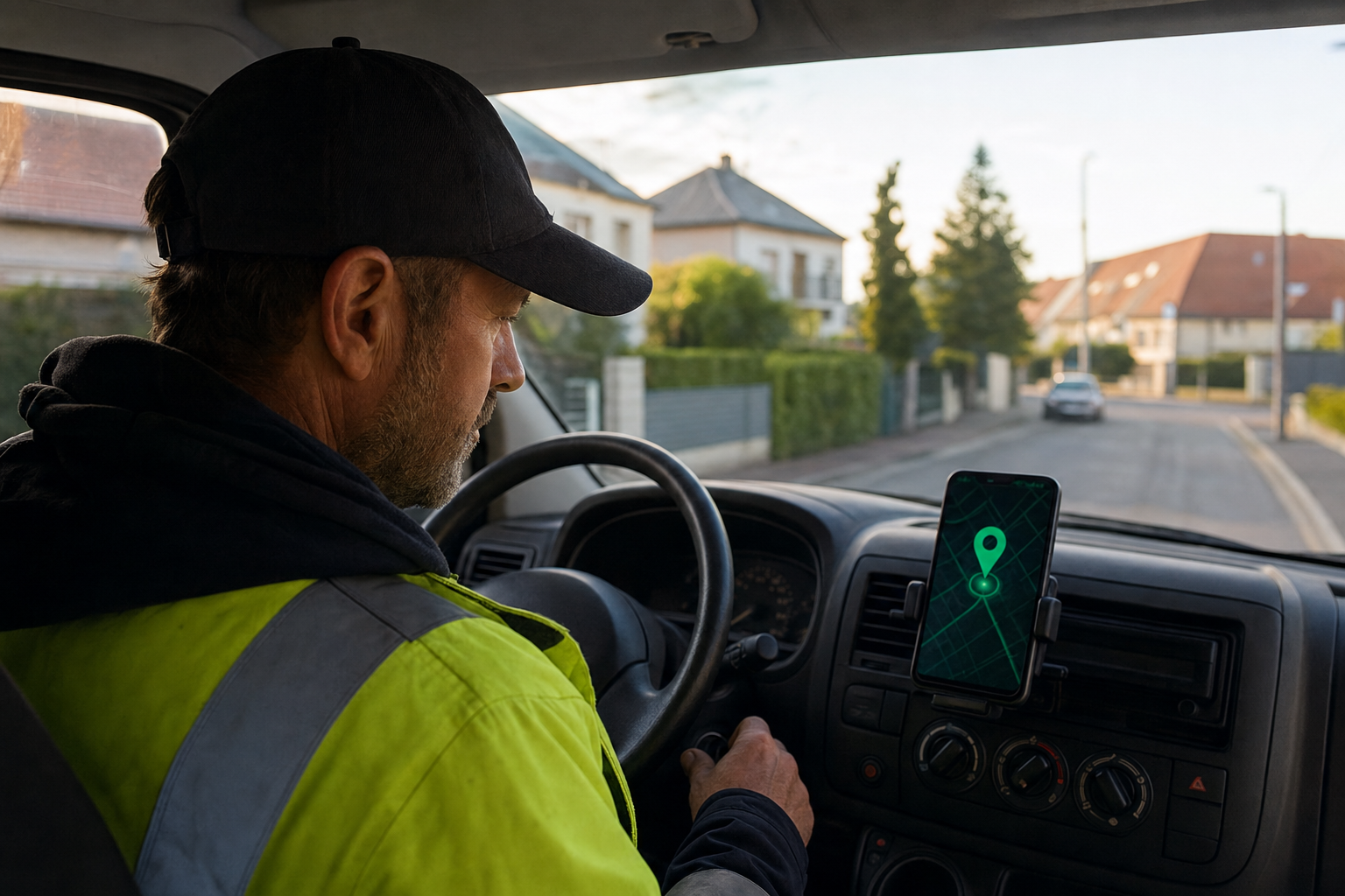 Alerte mission locale reçue sur smartphone par un collecteur en utilitaire