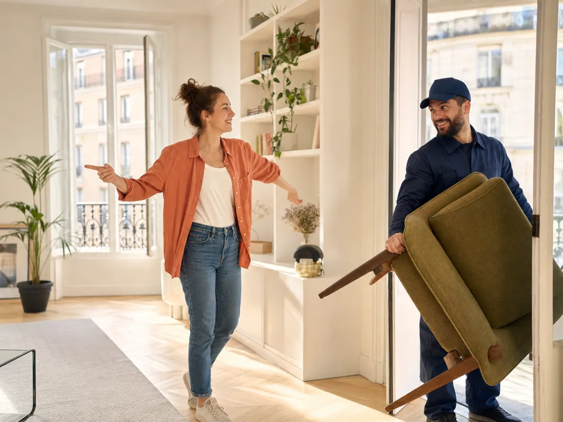 Collecteur Go Déchet transportant un fauteuil lors d'un enlèvement d'encombrants à domicile