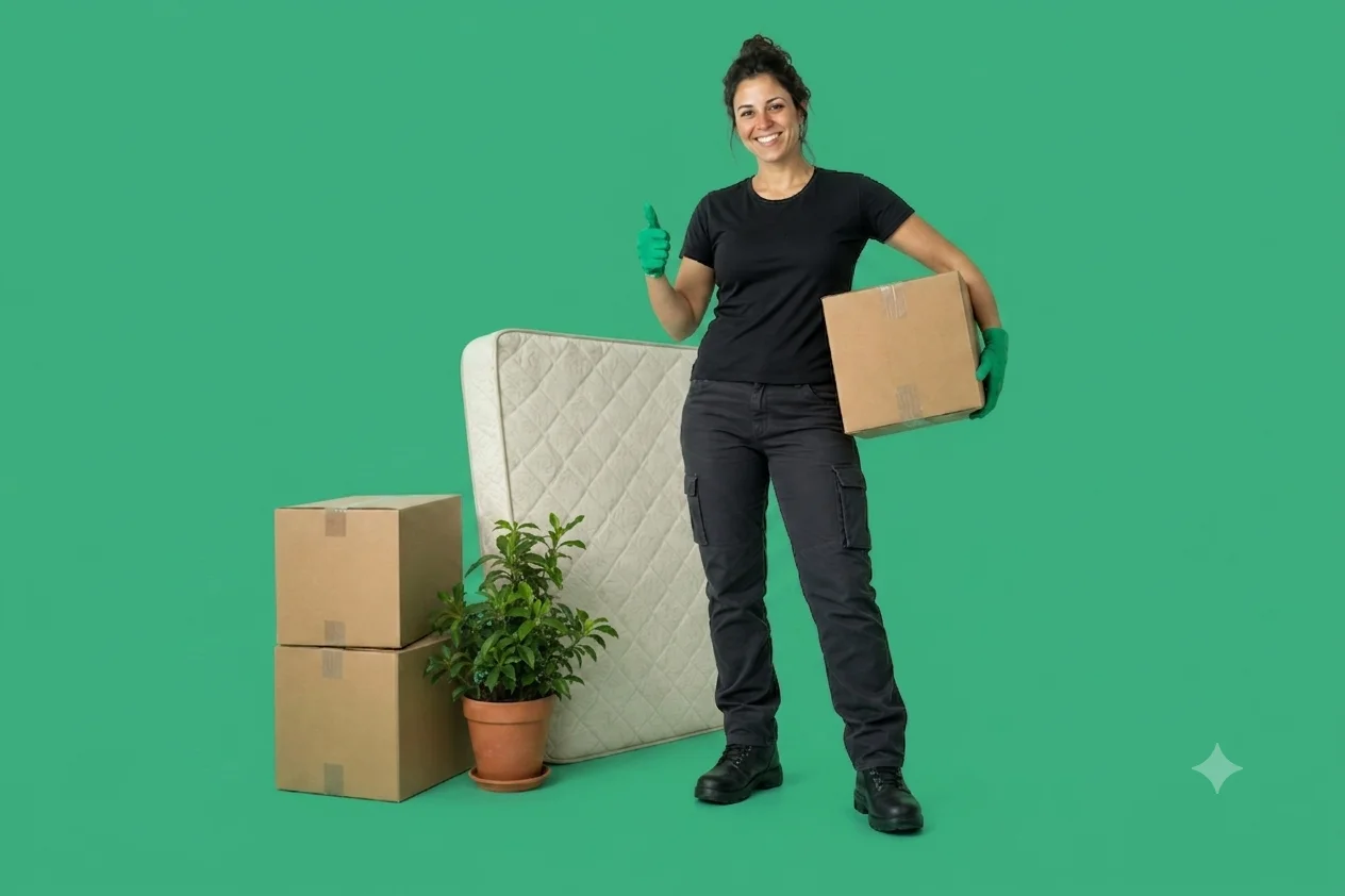 Collectrice Go Déchet avec cartons, matelas et plante prêts à emporter
